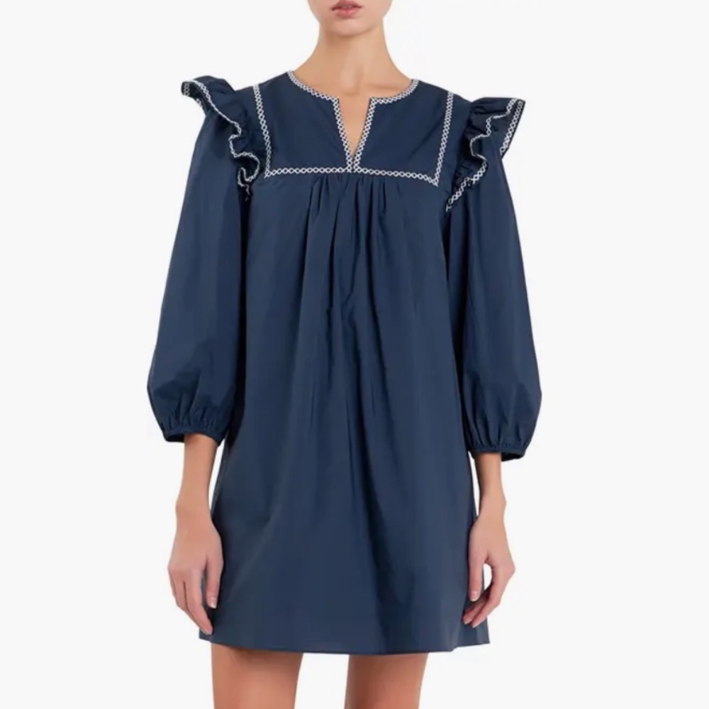 English Factory Embroidered Ruffle Cotton Minidress